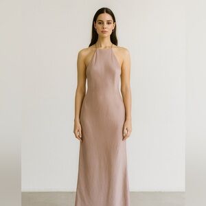 Blu Pepper Blush Pink Satin Halter Maxi Dress | Size L
B016